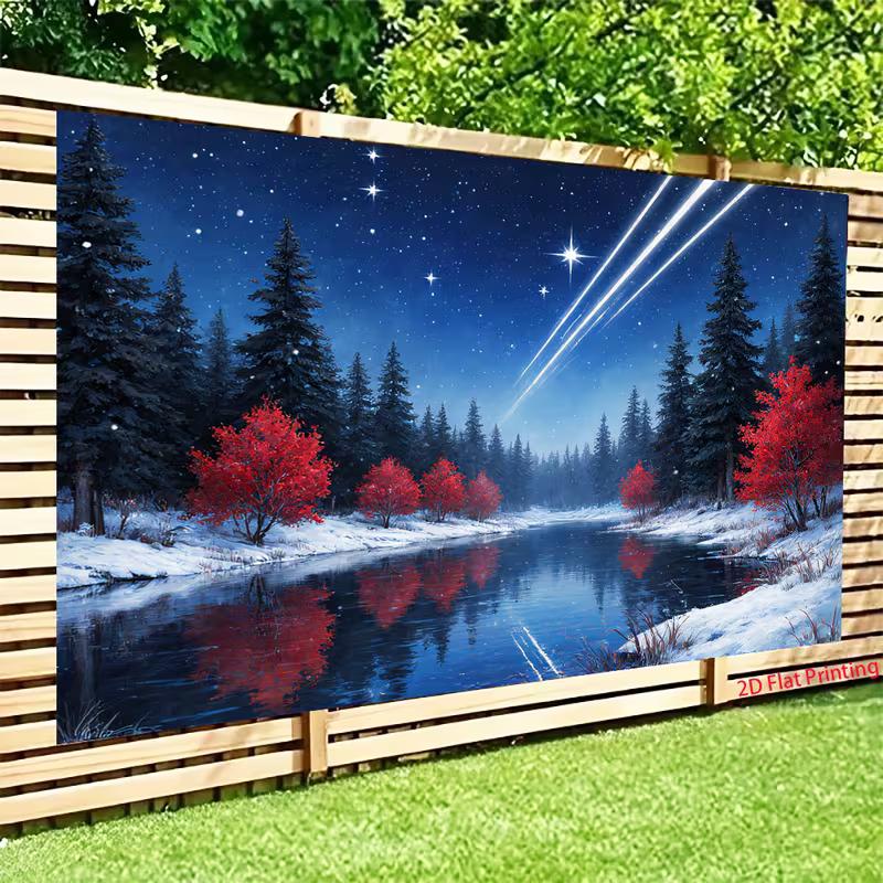 2D Winter Night Sky Shooting Star Tapestry Background Cloth
