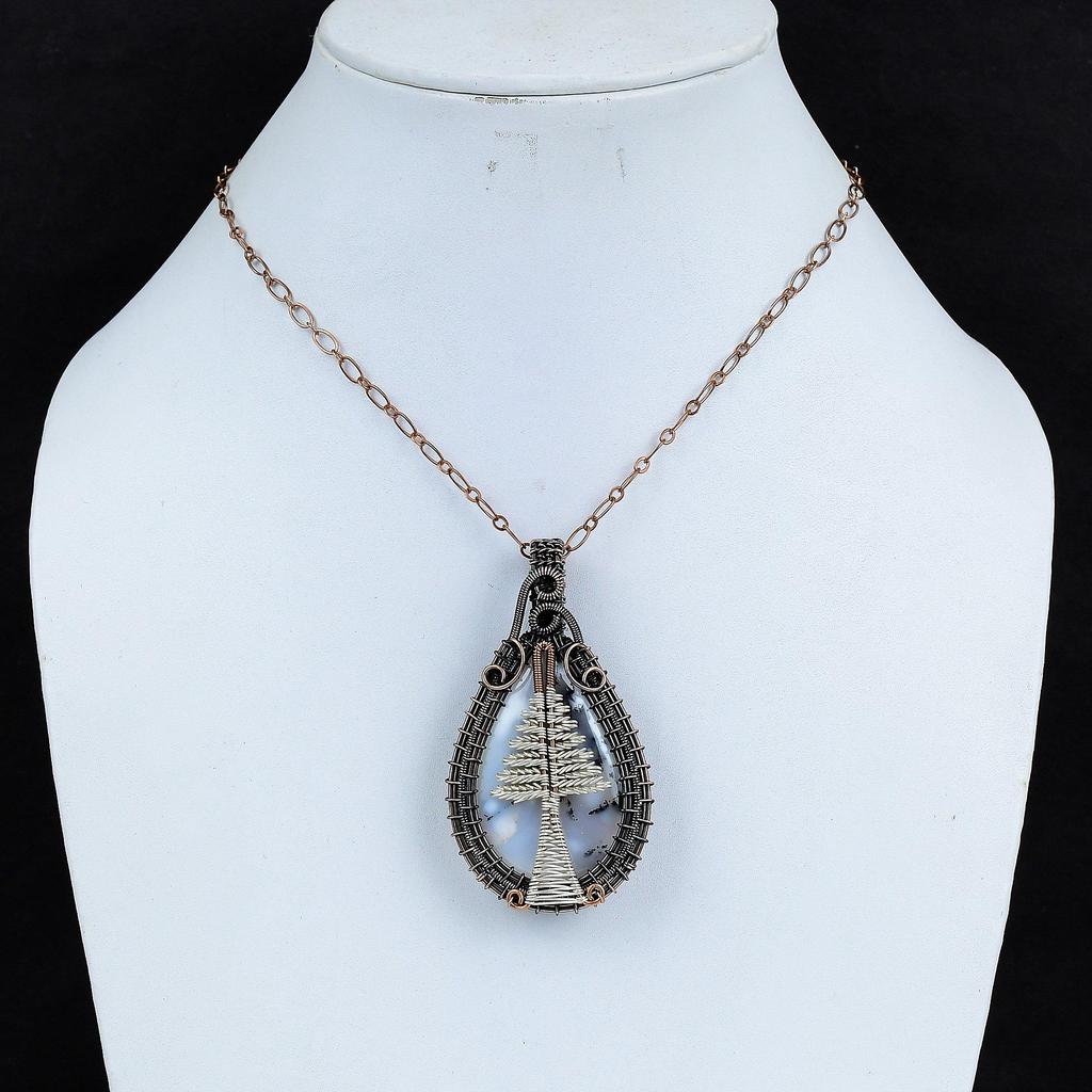 Dendrite Opal 999 Copper Wire Wrapped Pendant, Handmade Gemstone Jewelry Pendant Gift For Birthday