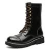 Plus Size Mens Fashion Stage Nightclub High Motorcycle Boots Black Stylish Platform Shoes Cowboy Natural Leather Boot Long Botas