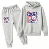 Fashion Cute Anime Cartoon Cat Print Kids Pullovers Pants 2-piece Set Street Casual Fashion Hoodies Vintage Boy's Girl Clothes