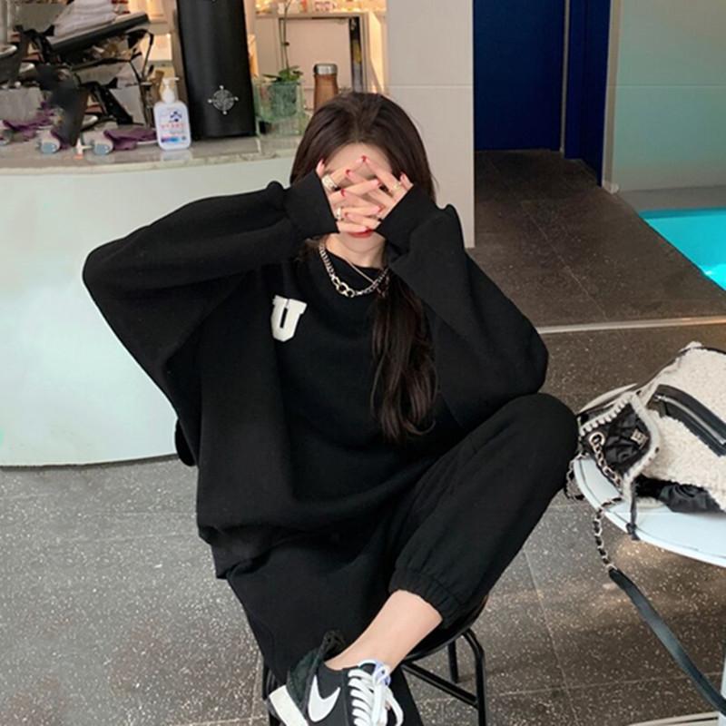 Casual Fashionable Sports Suit for Women Spring and Autumn Loose Temperament Sweatshirt and Trousers Two-piece Set