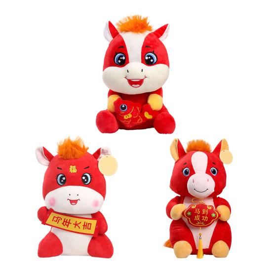 Păpușă de pluș cal roșu festiv Jucărie zodiac chinezesc Anul Nou Decorativ Ponei de pluș Cadou norocos pentru sărbătoare Decor de sărbători