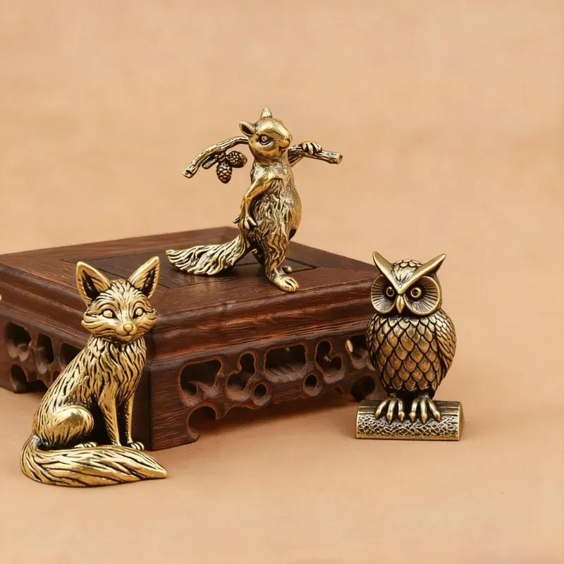 1PC Owl Brass Ornament Handmade Boho Decor Creative Figurine Small Desk Decorations Unique Gift for Home Luxury Decor Home Decor