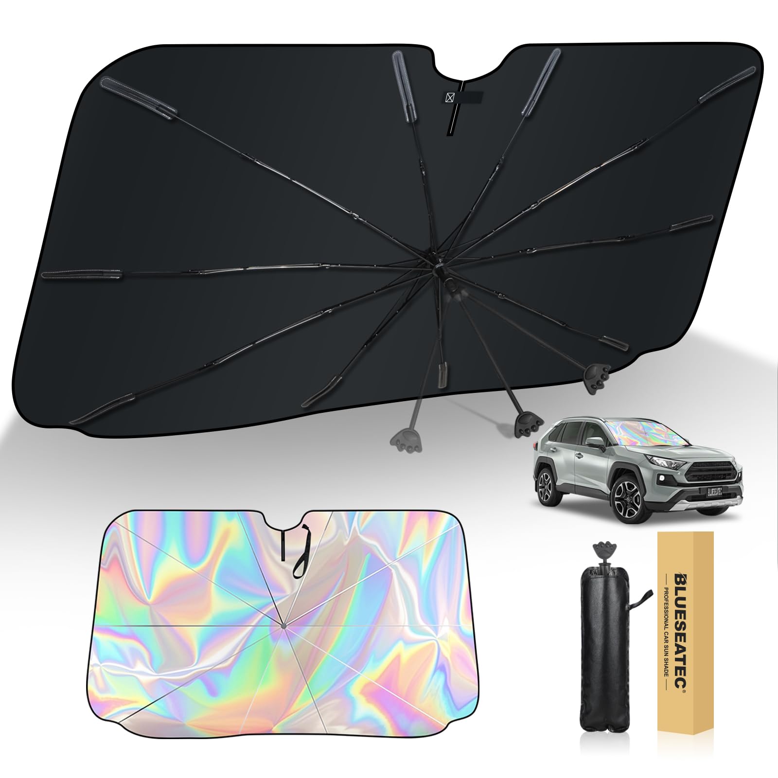 

2025 Радужная Светоотражающая Ткань / Идеальная Посадка; Автомобильный солнцезащитный козырек, Тип зонта, Передний теплозащитный экран, чёрный