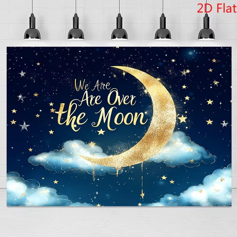 2D Glitter Gold Moon Star Backdrop for Birthday Party & Photoshoot