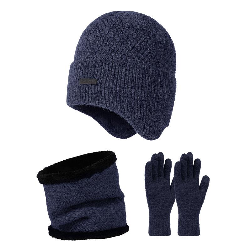 New hat, scarf and gloves integrated knitted hat, men's and women's winter plush warm wool hat set