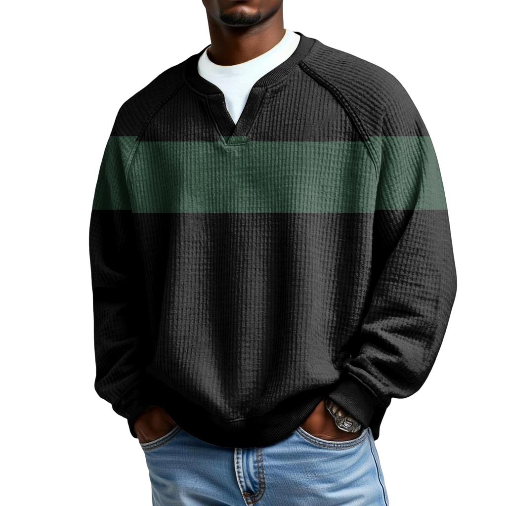 Herrfritidshuva Utomhus V-hals Vågmönster Långärmad