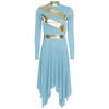 Womens Worship Dance Dress Metallic Patchwork Long Sleeve Irregular Hem Tunic Lyrical Performance Gown