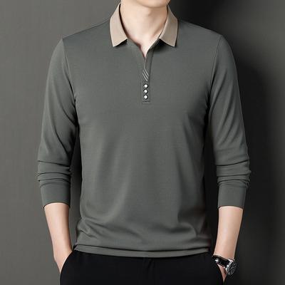 Spring and Autumn New Men's Lapel Long Sleeve T-Shirt Youth Casual Fashion Waffle Fit Men's Top Trendy