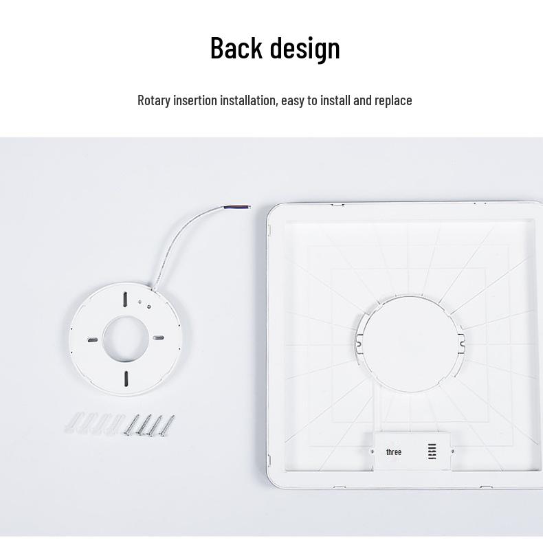 Luz de Teto Inteligente de Luxo Nórdico Graffiti, Grão de Madeira Branco, 36W, Controlado por Remoto, Design Quadrado.