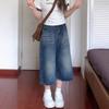 Women's High Waisted Vintage Washed Denim Capri Pants Loose Wide Leg Cropped Jeans Casual Streetwear