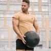 Men's Muscle Shark Elastic Sports T-Shirt: Round Neck, Short Sleeve for Bodybuilding, Running, Training, and Basketball.