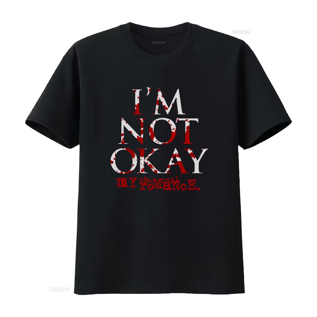 My Chemical Romance Im Not Okay Black T Shirt Gothic Rock Band Print Perfect for Fans vintage Washed Breathable Versatile