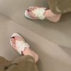 Soft leather version~ beautiful pearl toe flat bottom cool slippers women wear bohemian holiday wind beach flip-flops