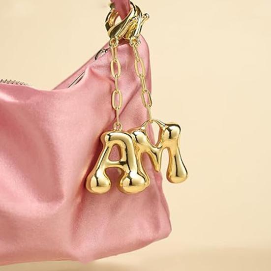 Letter Keychain Mini 3D Alphabet Charm Matte Glossy Golden Plating Key Chain with Lobster Clasp Bags Keys Bracelets Accessories