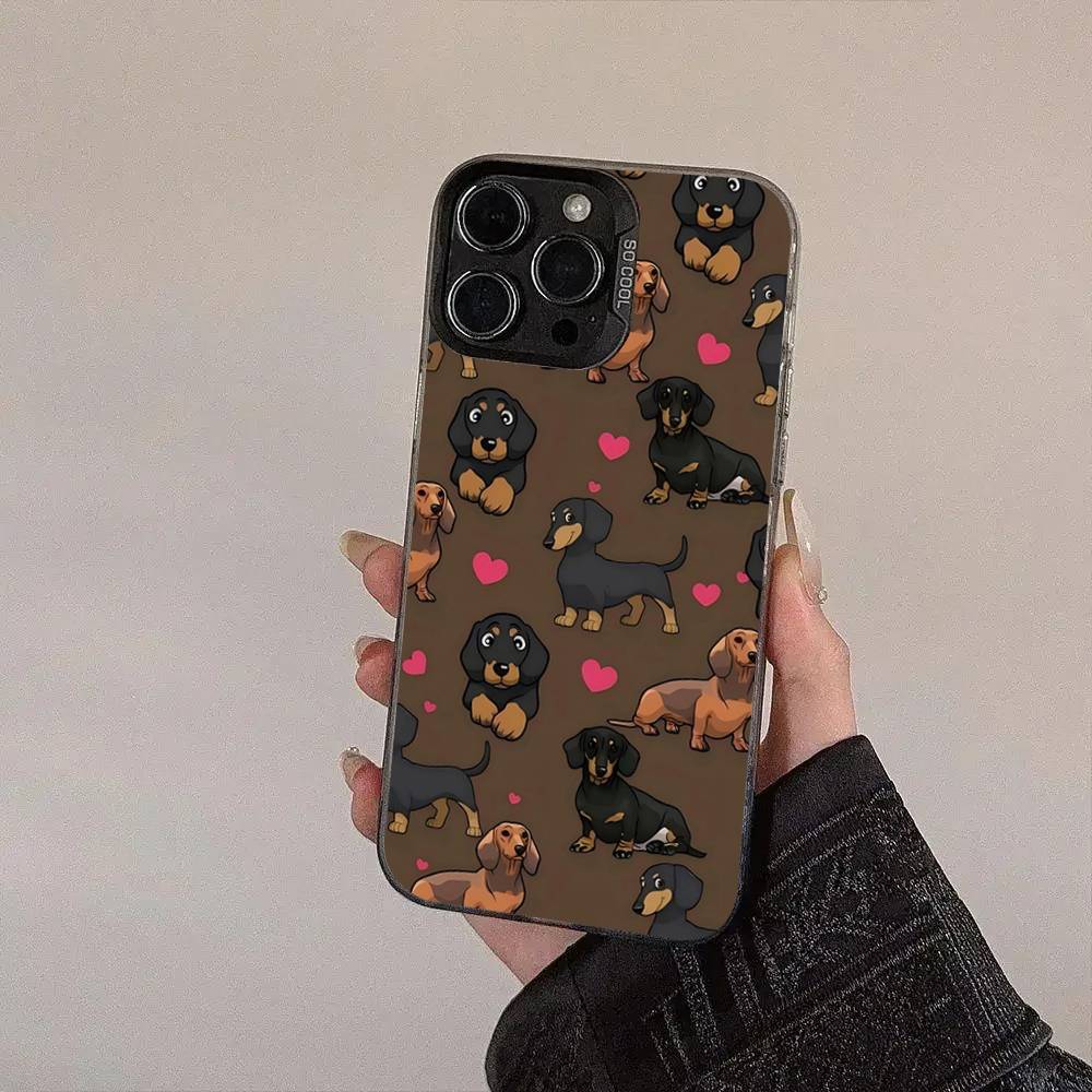 Dackel Hunde Handyhülle Für IPhone 17 16 15 14 13 12 11 XS XR X Pro Max Plus Farbige Silberbeschichtete Hülle