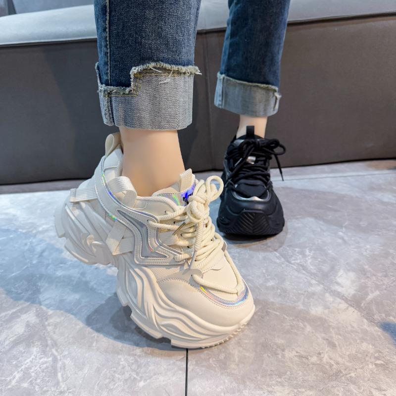 2025 Women's Casual Shoes Round Toe Platform Sole Increase Height Lace-up Chunk Sneakers Fashion All-match Autum Sports Shoes