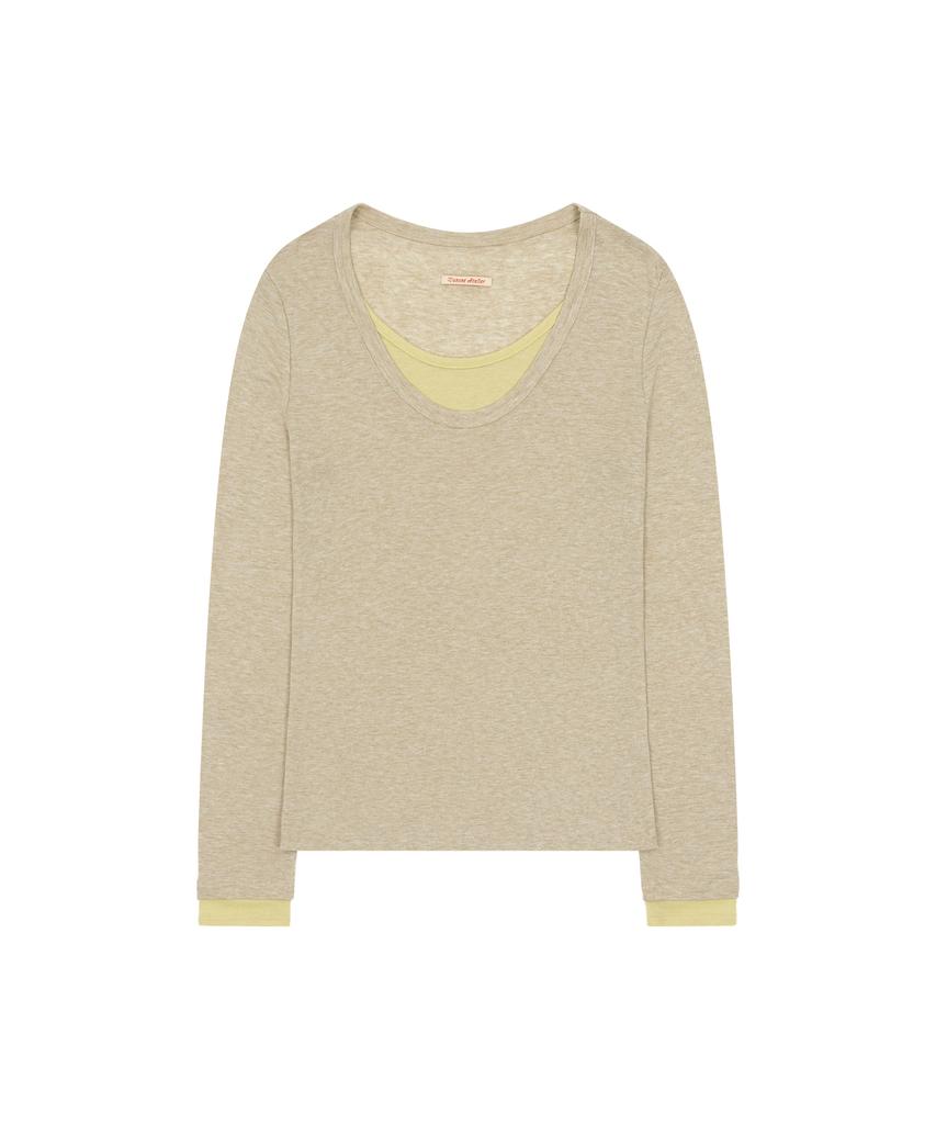 VANONE ATELIER A3634 Layered U-Neck T-Shirt_Beige
