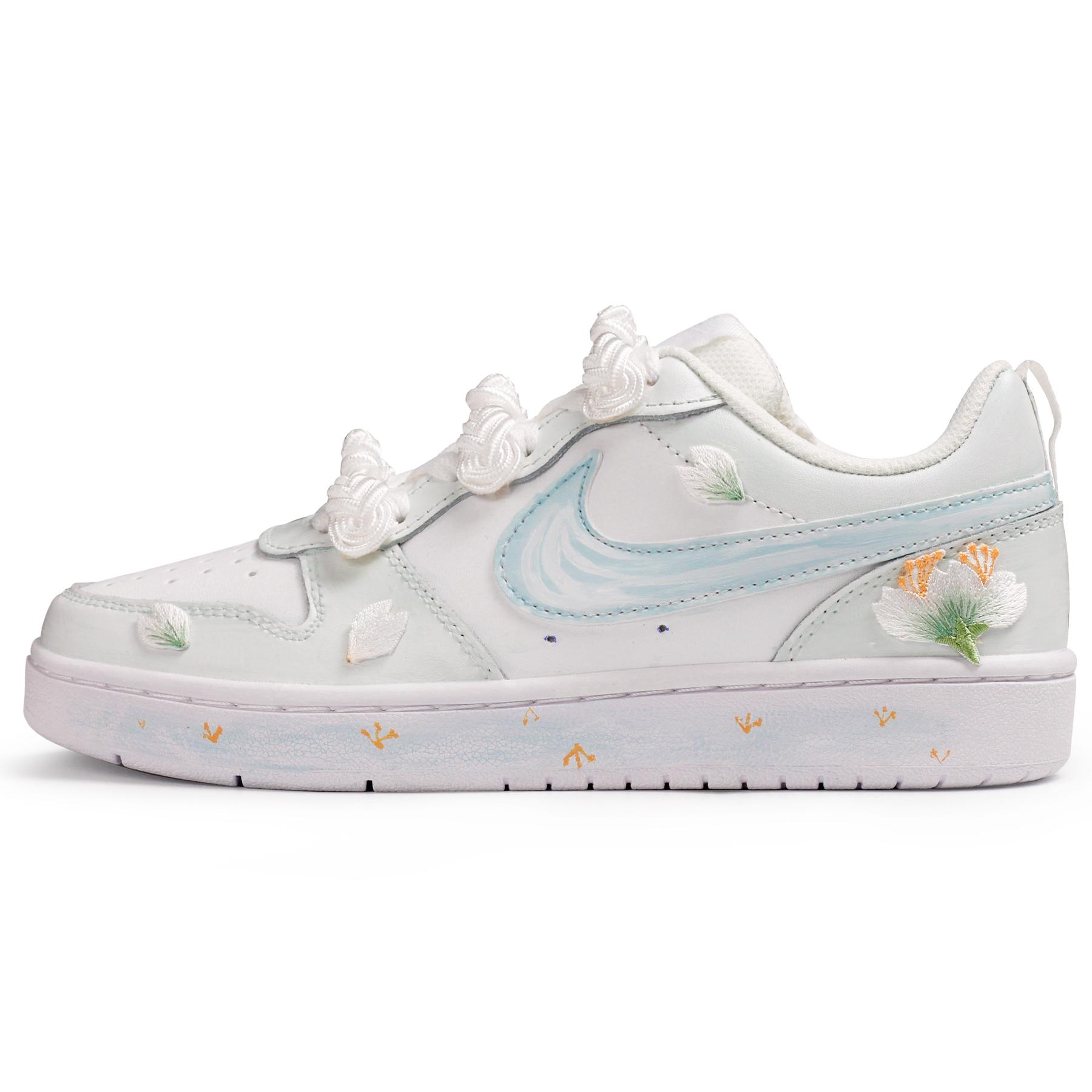 

Nike Court Borough Lightweight And Breathable Low top Skateboard Shoes GS White Green BQ5448-100(Team41-) 35.5