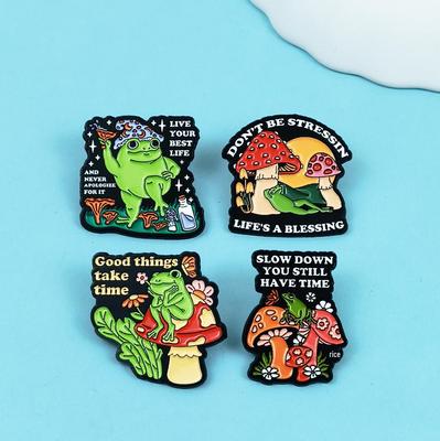 Cartoon Fun Frog & Flower Brooch - Cute Animal & Geometric English Letters Alloy Badge