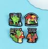 Broche Divertido de Sapo e Flor Desenho Animado - Animal Fofo e Letras Geométricas em Inglês Emblema de Liga