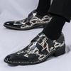 New Trend Pointed Toe Lace Up Snakeskin Pattern Patent Leather Shoes Designer Oxfords Wedding Dress Footwear Zapatos Hombre