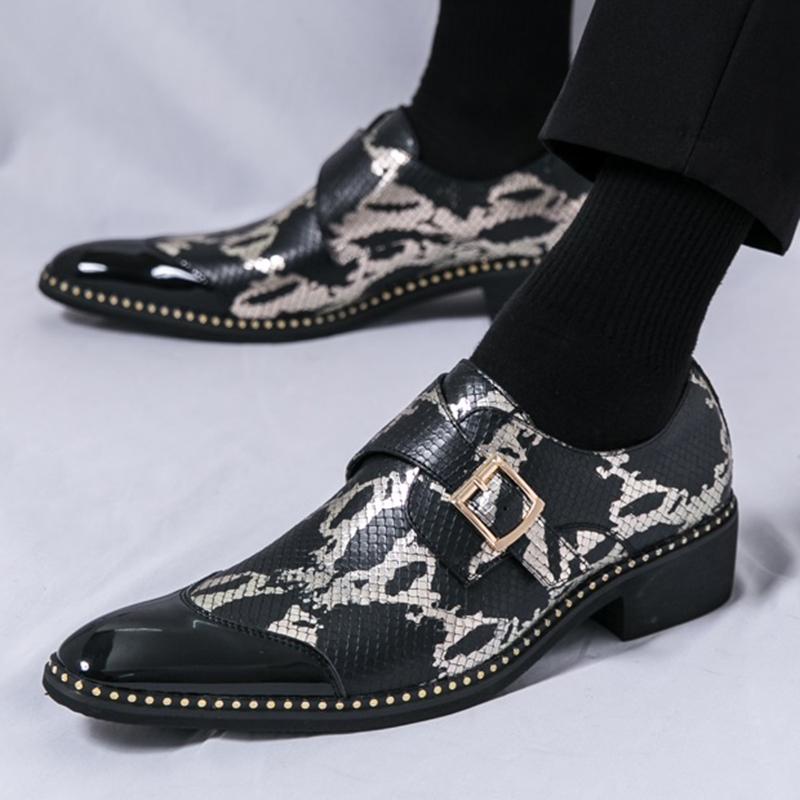 New Trend Pointed Toe Lace Up Snakeskin Pattern Patent Leather Shoes Designer Oxfords Wedding Dress Footwear Zapatos Hombre