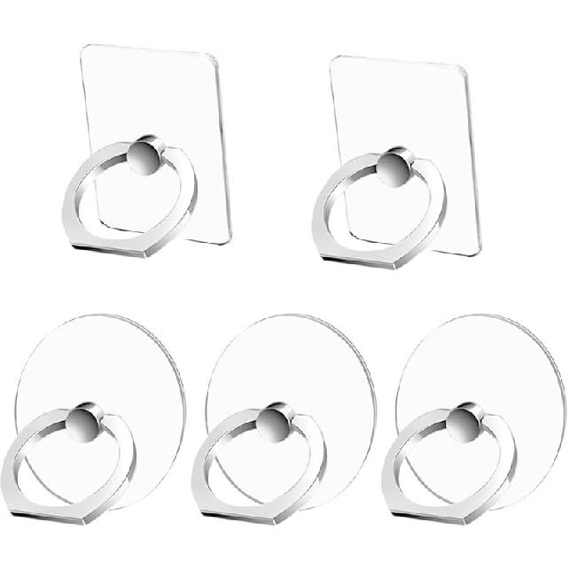 Cell Phone Ring Holder Stand 5 Pack Silver, Transparent Phone Ring Holder Finger Kickstand 360° Rotation, Clear Phone Ring Grip Compatible with 5 Pack New Silver