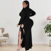 Plus Size Womens Long Sleeve Knit Dress With Zipper Tie Detail Irregular Hem Midi To Maxi In Solid Colors