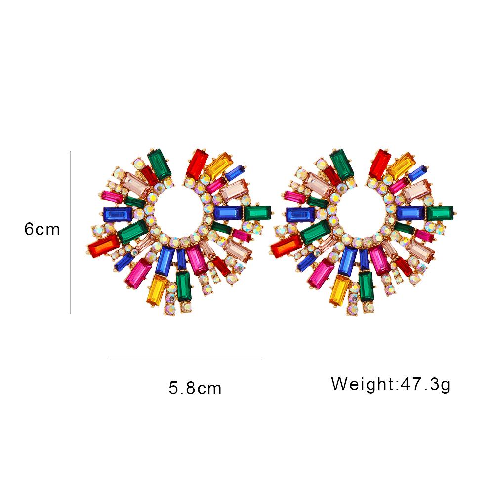 New Vintage Hollow Round Crystal Drop Dangle Earrings Trend Statement Rhinestone Ear Ring For Women Fashion Colorful Jewelry