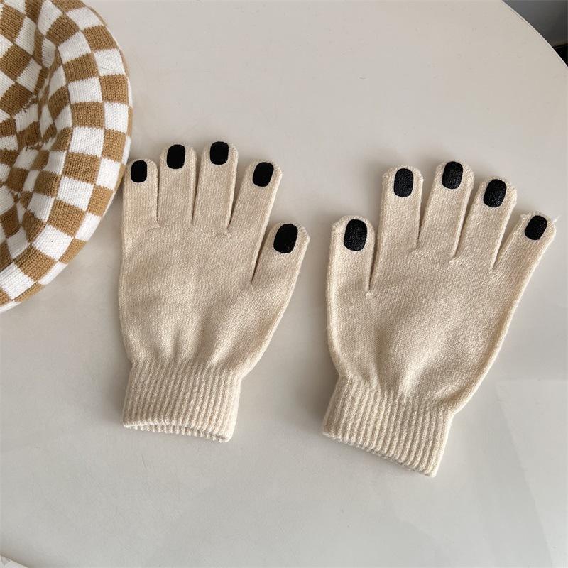 Nail polish gloves winter wool knitting solid color funny finger gloves cycling warm trendy