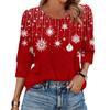 Women's Fashion Casual 3/4 Christmas Print Color Shirt Women's Round Neck Tops