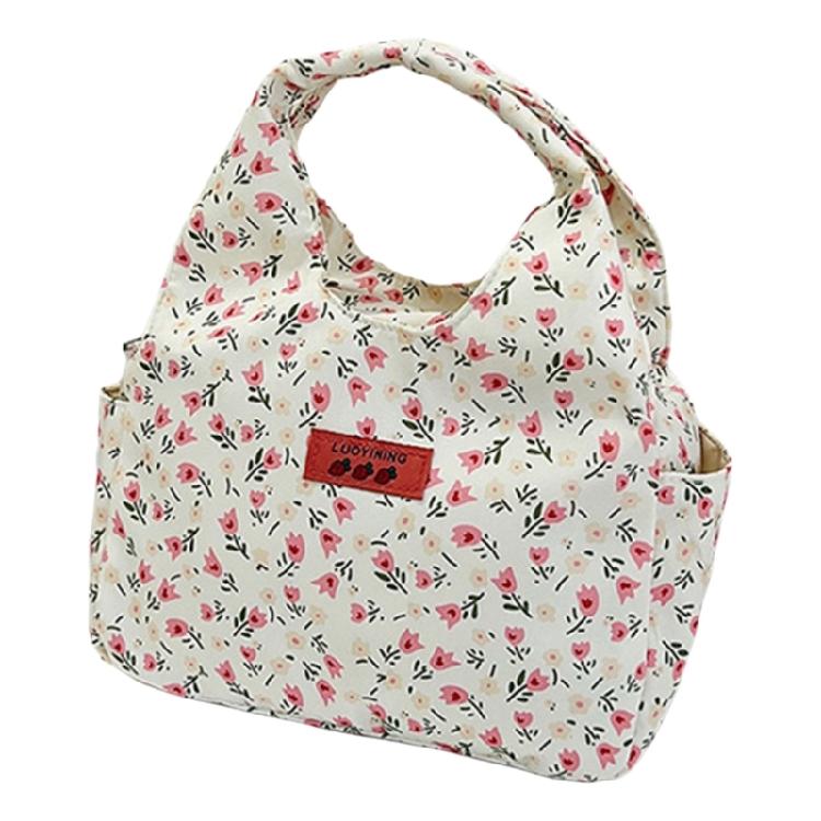 Fashionable Floral Pattern Lunch Carriers Elegant Women's Lunch Bag with Multiple Pockets Casual Work Zippered Handbag