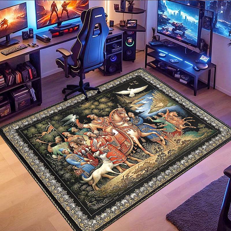 Medieval-style vintage patterned rug, suitable for living room, bedroom, game room, computer room and home décor.