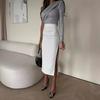 2024 European and American Fashion Slim Fit Stretch Midi Skirt with Slit