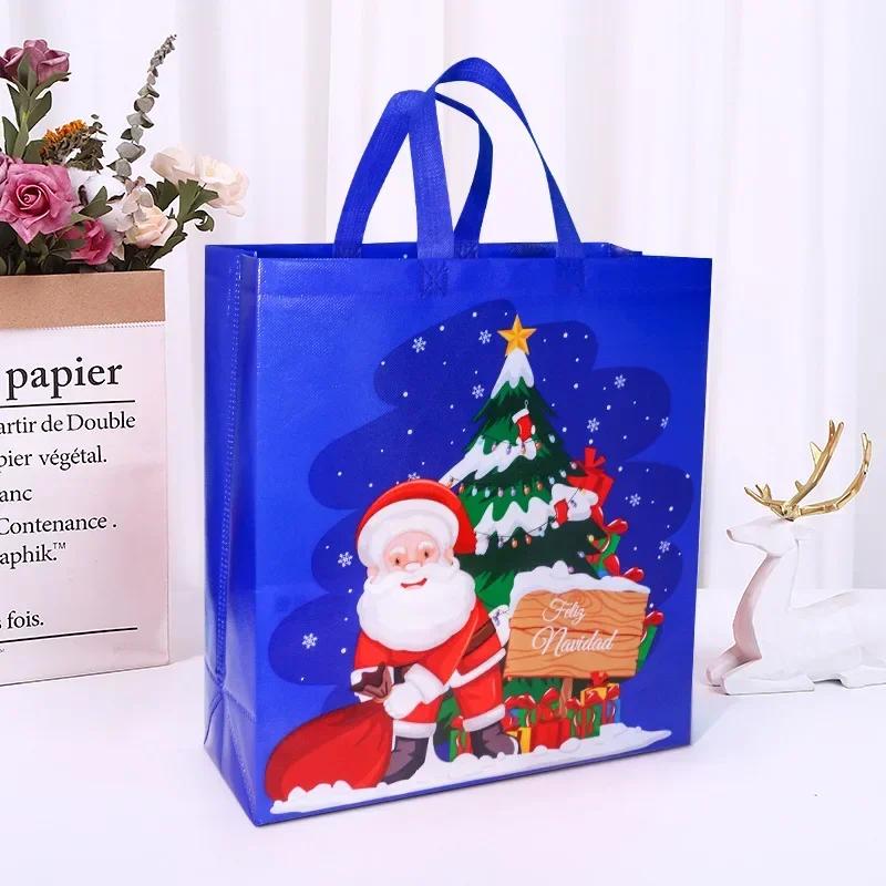 2025 New in Christmas Gift Bags Cartoon Cute Santa Elk Snowman Printing Non Woven Handbag Hot Pressing Wholesale Party Supplies