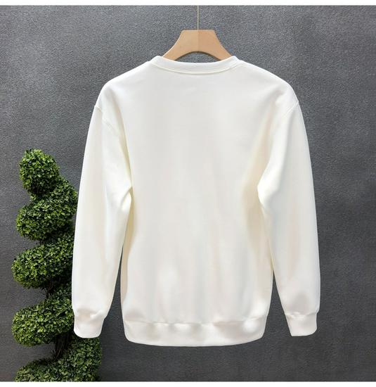 Men's Winter Fleece-Lined Sweatshirt: Solid Color, Round Neck, Long-Sleeve, Available in White & Black. Perfect for Spring and Autumn.