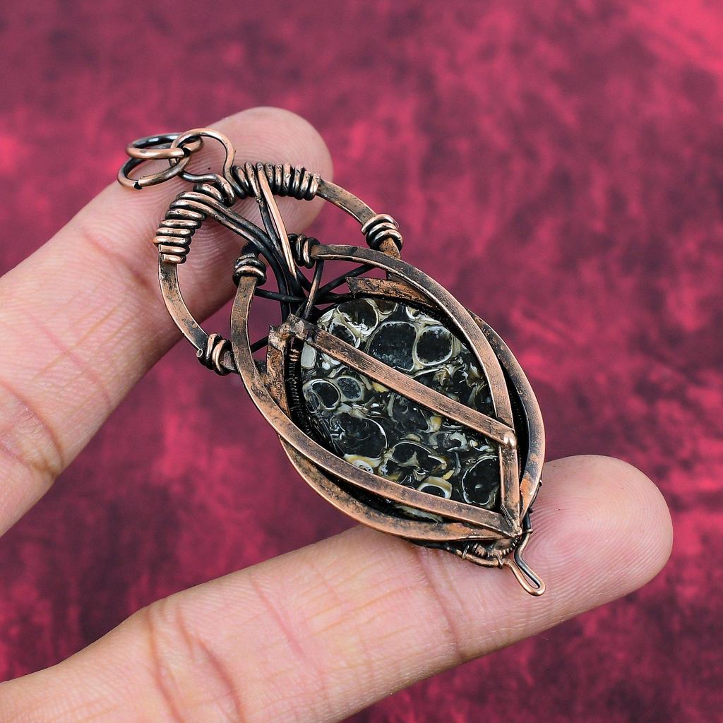 Turritella Agate Pendant Copper Wire Wrapped Pendant Handmade Pendant Copper Jewelry Natural Gemstone Pendant Wire Wrapping Jewelry For Gift
