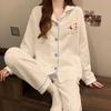 Air cotton pajamas women's autumn and winter long sleeves thickened interlayer warm stars cat student loungewear real shot