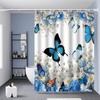 Floral Shower Curtain Spring Farmhouse Bathroom Curtain Waterproof Flowers Butterflies Leaves Bath Curtain with Hooks for Dormitory Shower Bathtub
