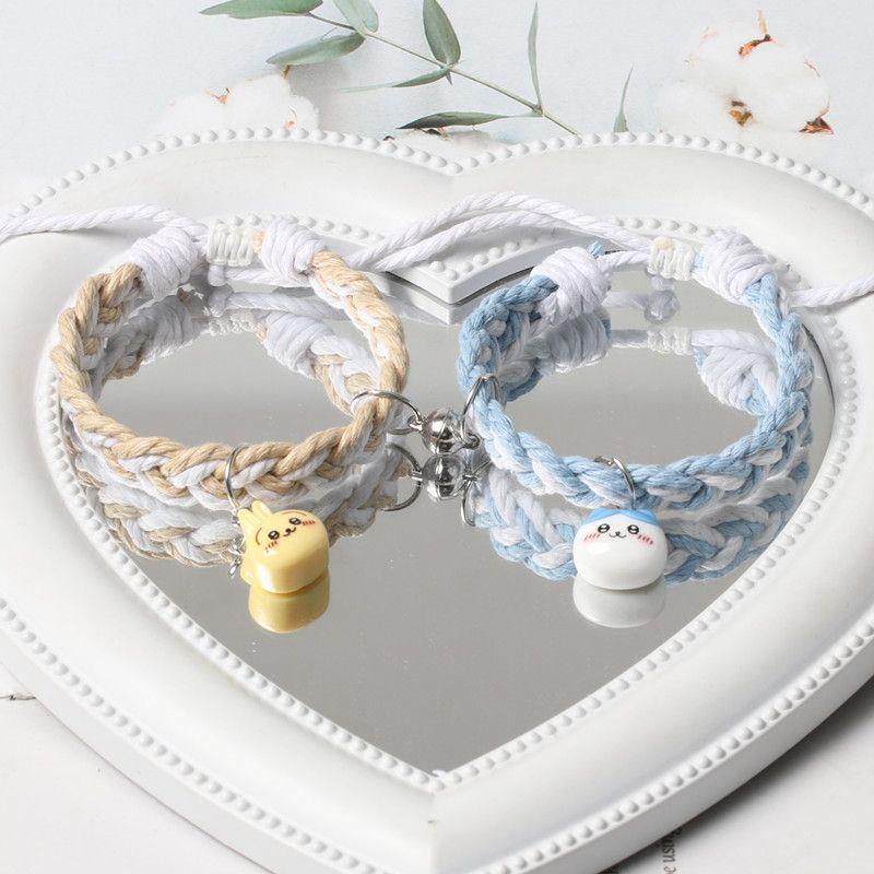 Chiikawa Cotton Linen Adjustable Cartoon Couple Bracelet - Magnetic Bestie Bracelet for Women