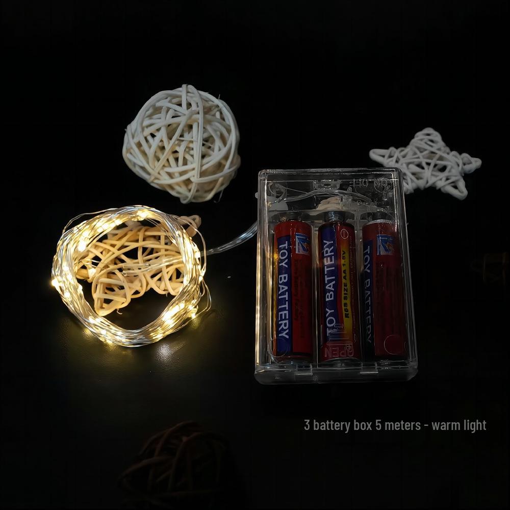 Bobo Ball 5m LED String Lights: 100 Beads, Encrypted Battery Box, Copper Wire for Festive Christmas Decoration