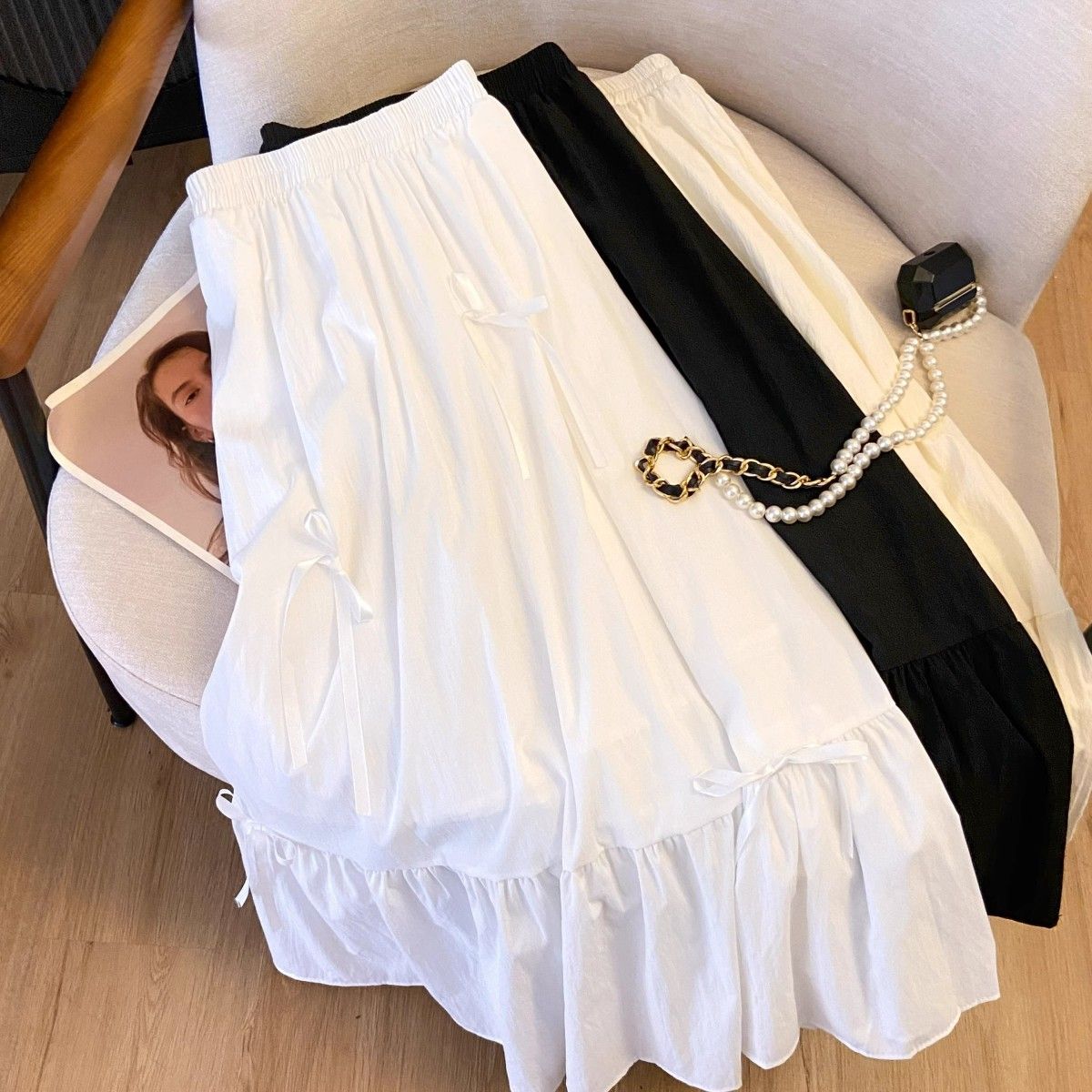 

Женская юбка А-силуэта с высокой талией, длинная, в стиле Хепберн, элегантная, повседневная, со шнуровкой, розовая, черная, белая, для вечеринок XL белый