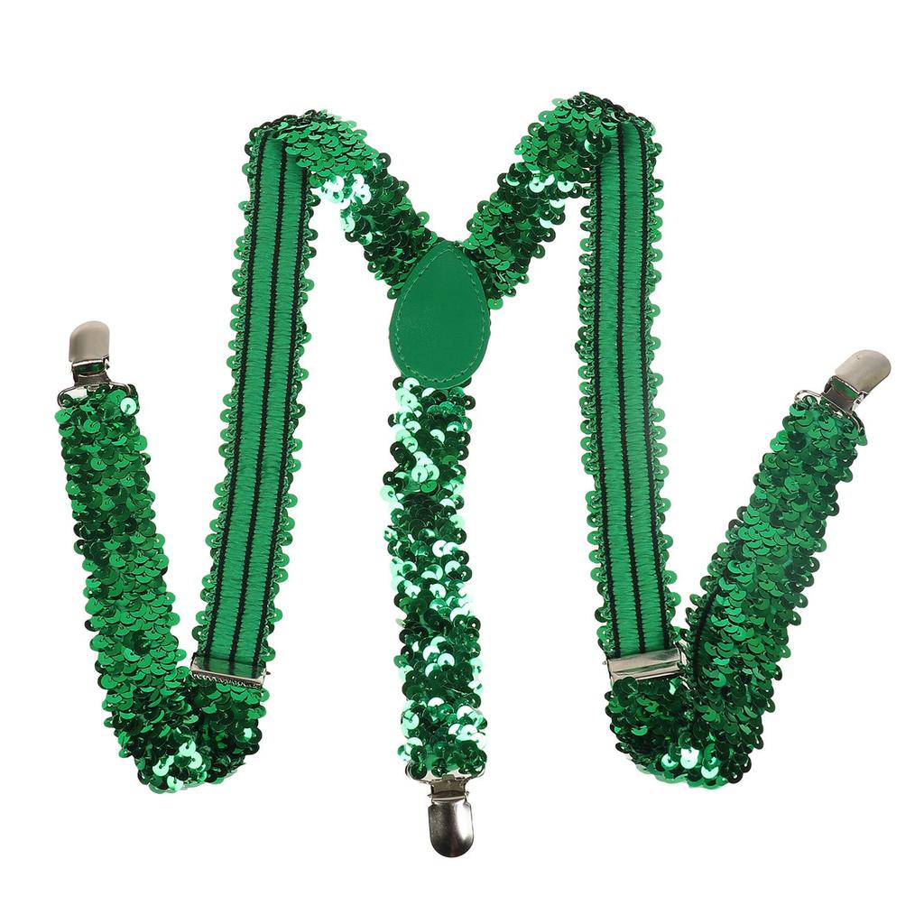 Unisex Sequin Y Back Suspenders 3 Clips Adjustable Elastic Braces