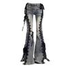 Femei Dark Academia Goblin Core Harajuku Y2K Blugi cu Talie Joasă și Dantelă Abi Pantaloni Denim Evazați Clopot Y2k Gotic Japonez Gyaru Kpop