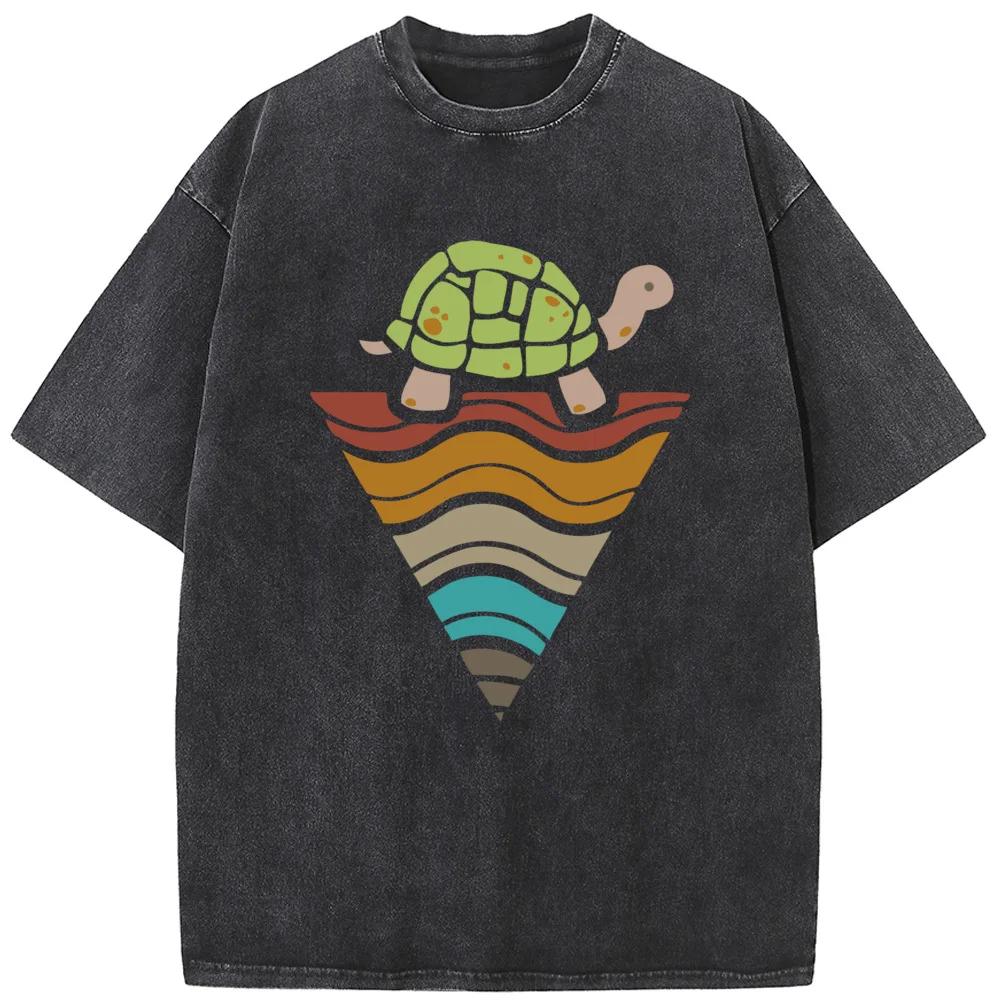 Triangle Turtle Men's Short-Sleeved T-shirt Men Women Casual Oversized T-shirt Vintage Colored Mens T-shirts