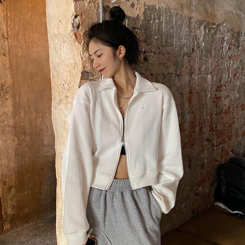 

Толстовки Жен. Пальто Повседневная с длинным рукавом Вафельная двойная молния Шикарный молодой Уютный дизайн Повседневные Однотонные XL