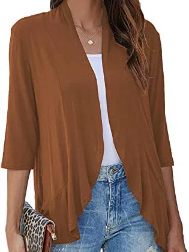 Cardigan stampato in tinta unita, nuovo per primavera e autunno, con maniche a sette quarti e top arricciato