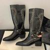 Rivet Retro Western Cowboy Boots Women Designer High Long Boots Ladies Fashion Chunky Heel Autumn Winter Boots Women Botas Mujer