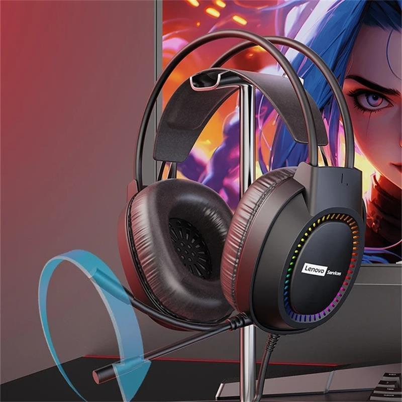 Căști Originale Lenovo E03 cu Fir, cu Lumină RGB, cu Microfon, Mufă USB, Difuzoare Imersive de 50mm, Sunet 7.1 HD, Reducere Zgomot Apel, Căști Gaming Over-Ear